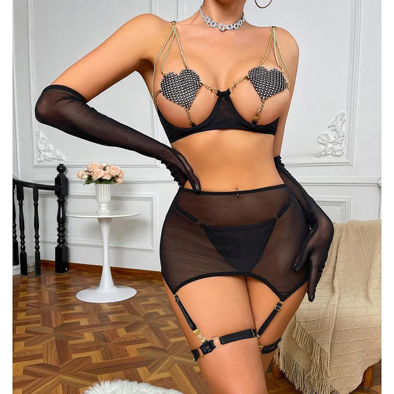 Red Adore Sheer Skirt Set