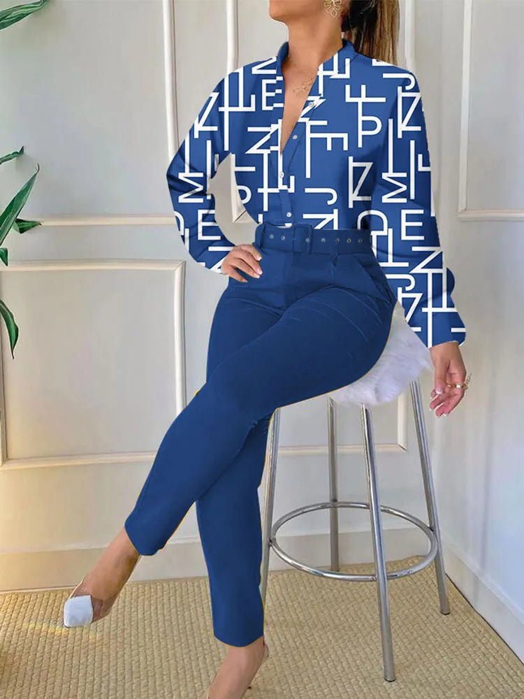 Slim Retro Trousers Two Piece Set With Belt - NawdeX