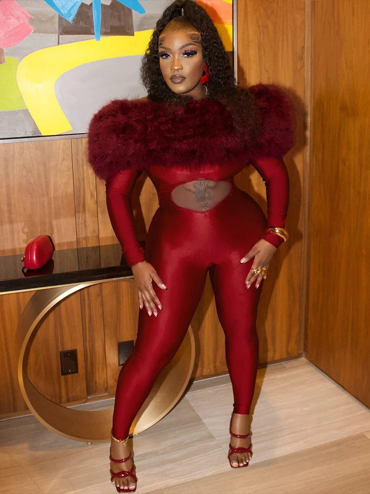 Girlfriend Furry Shawl Jumpsuit