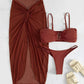 Mermaid 3 Pieces Solid Bikini With Beach Skirt - NawdeX
