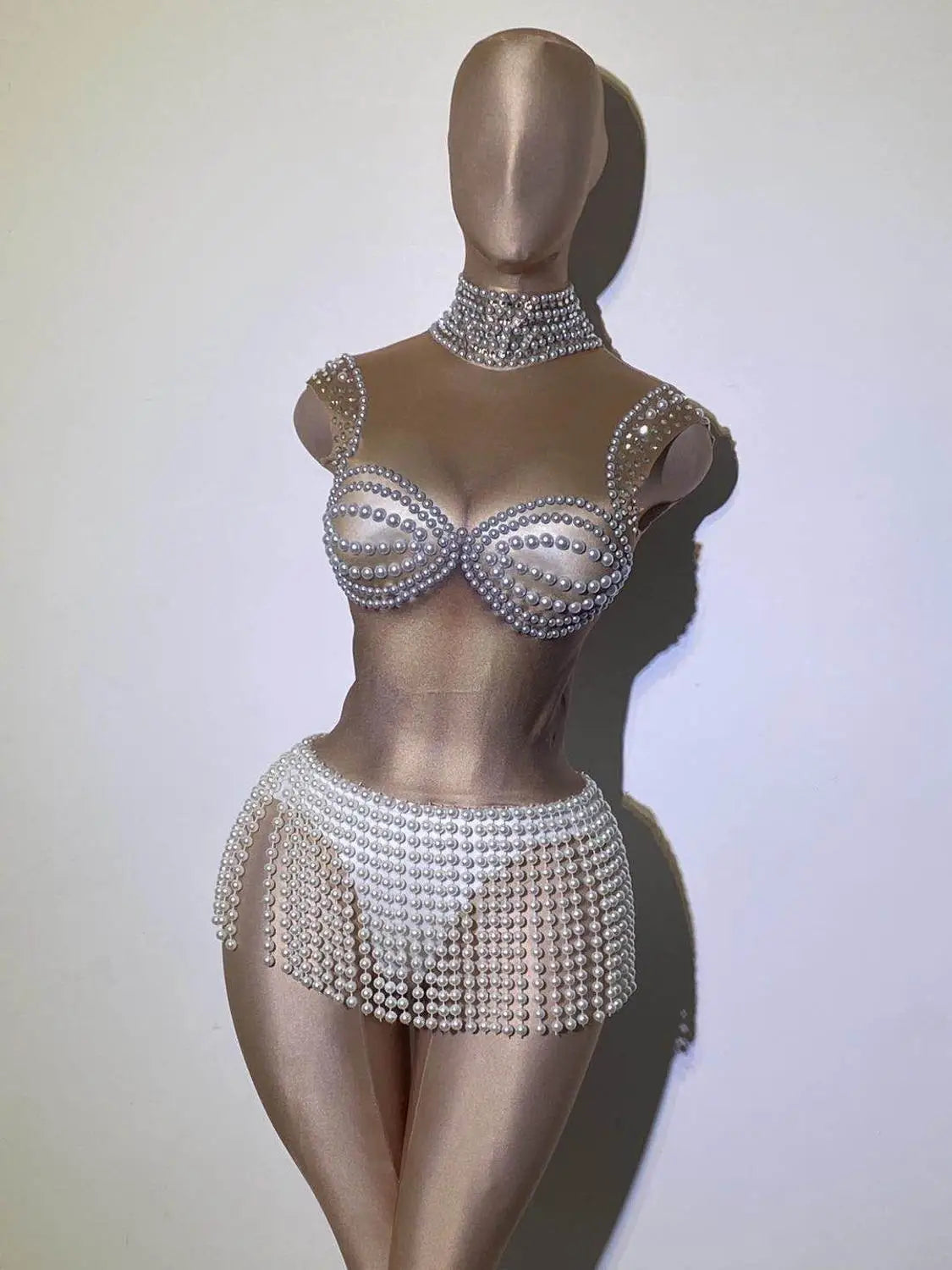 White Pearl Fringe Stones Costume - NawdeX