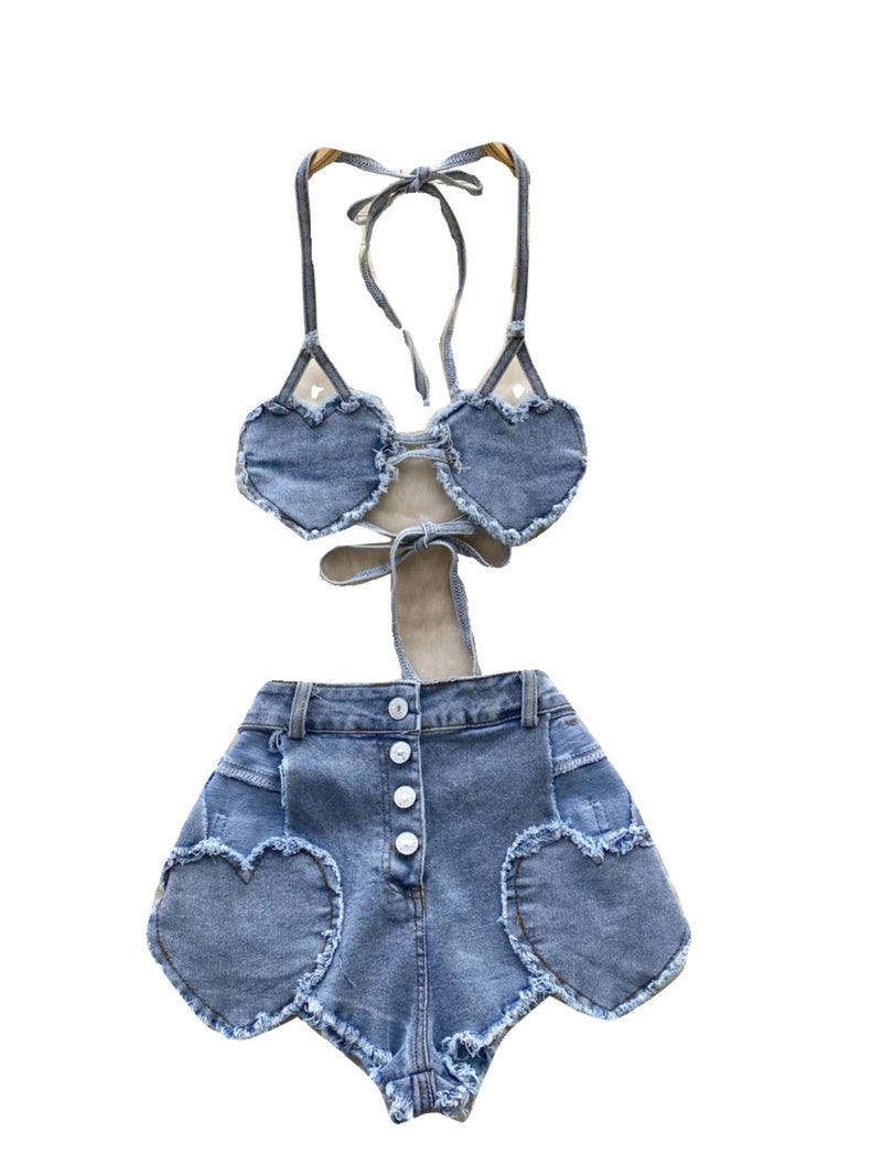 Denim Love Halter Suit For Women - NawdeX