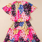 Printed Tie Neck Short Sleeve Mini Dress - NawdeX