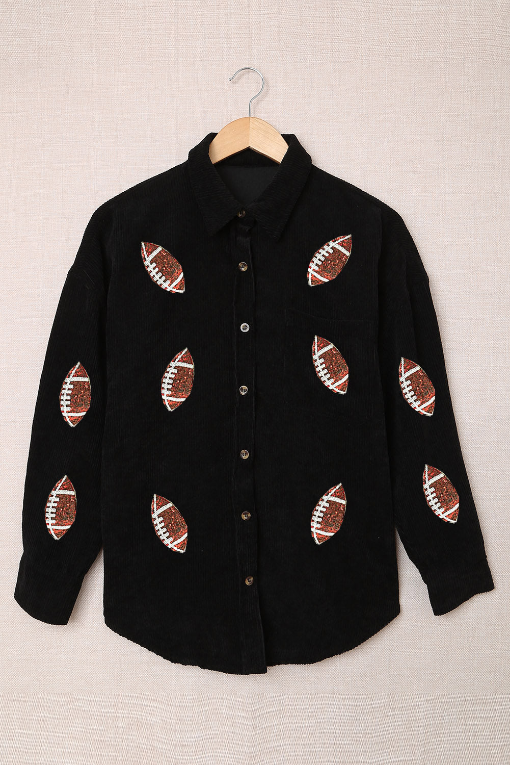 Sequin Football Button Up Long Sleeve Jacket - NawdeX