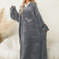 Pocketed Contrast Long Sleeve Hooded Lounge Dress - NawdeX