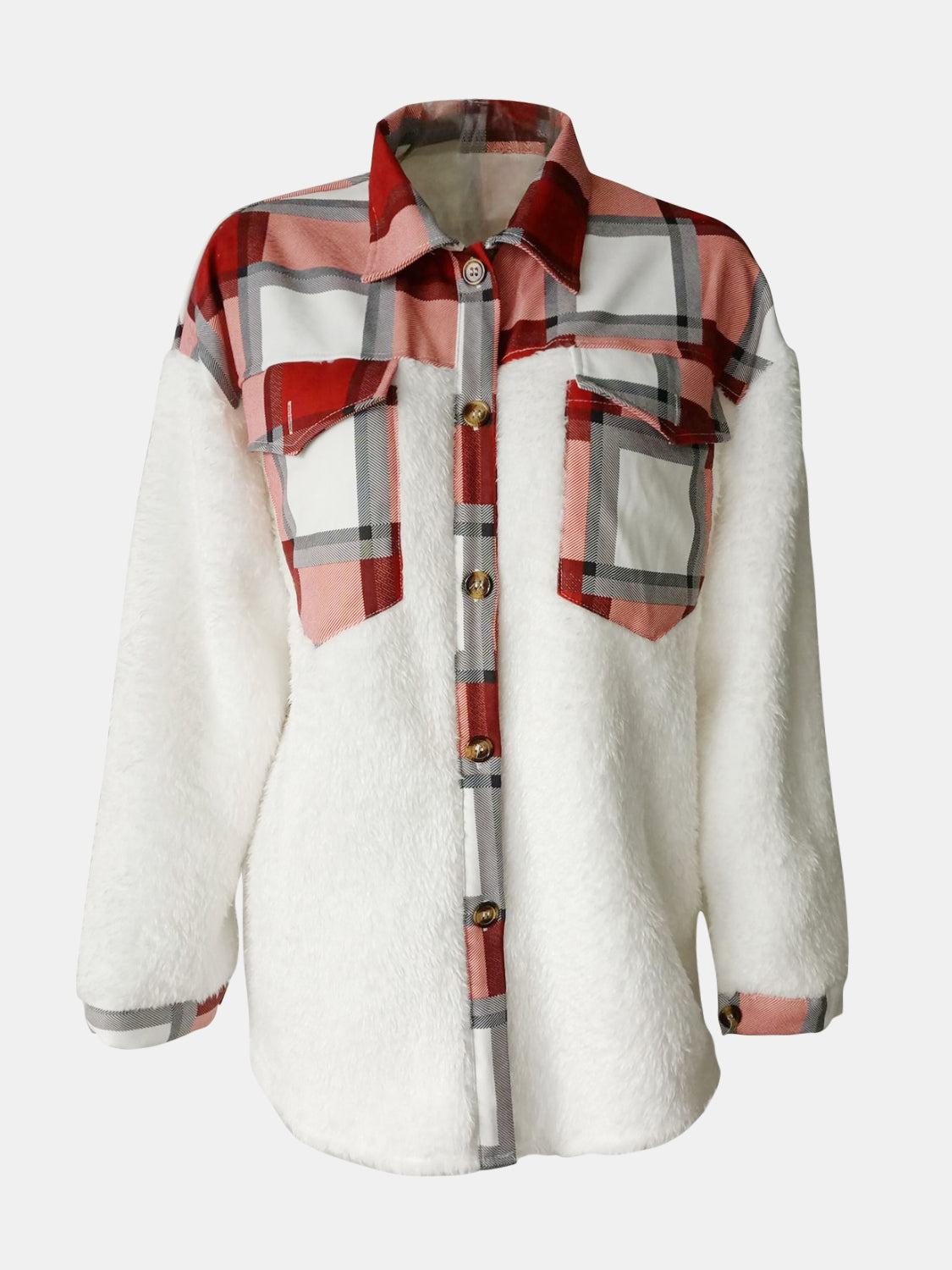 Fuzzy Button Up Long Sleeve Jacket - NawdeX