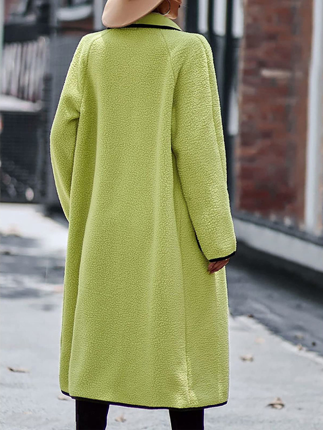 Full Size Contrast Trim Long Sleeve Coat with Pockets - NawdeX
