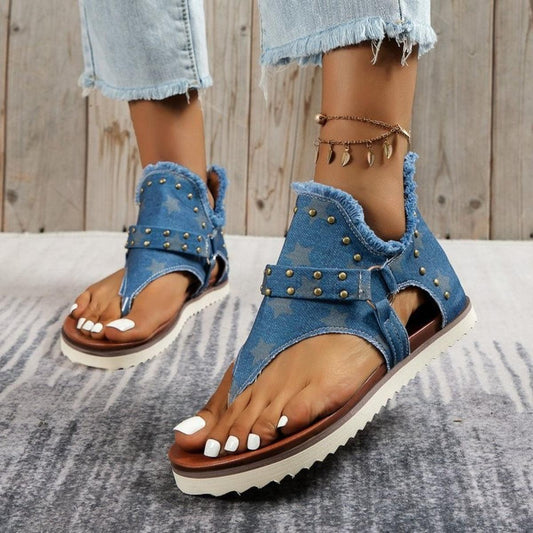Studded Raw Hem Flat Sandals - NawdeX