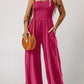 Smocked Square Neck Wide Leg Jumpsuit with Pockets - NawdeX