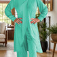 Full Size Slit Round Neck Long Sleeve Top and Pants Set - NawdeX