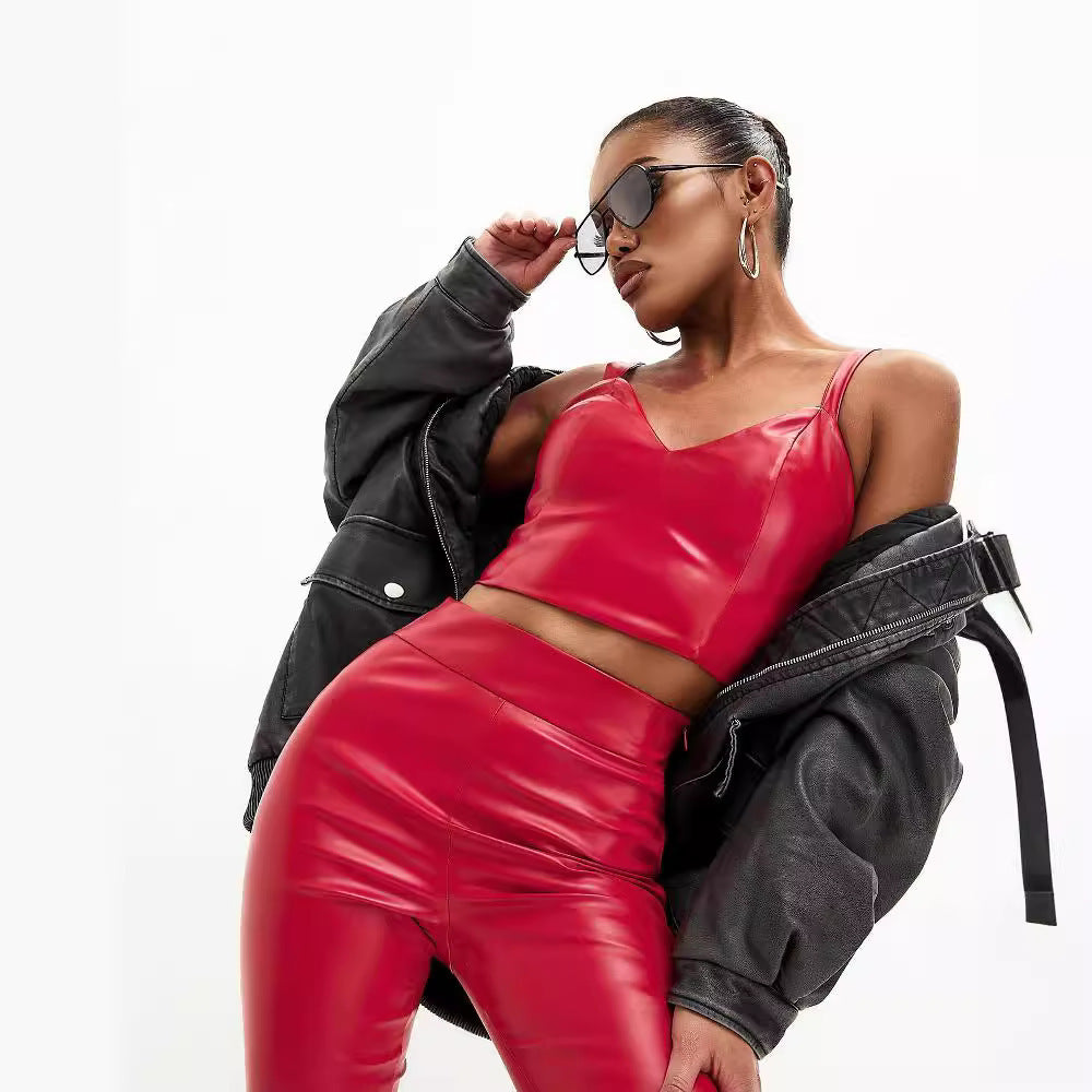 Black Glossy Flared Pants Women - NawdeX