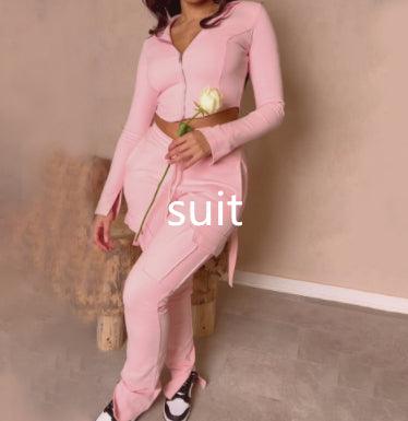 Women's Casual Tight Sportswear Multi-pocket Overalls With Coat And Cap Suit Pants - NawdeX