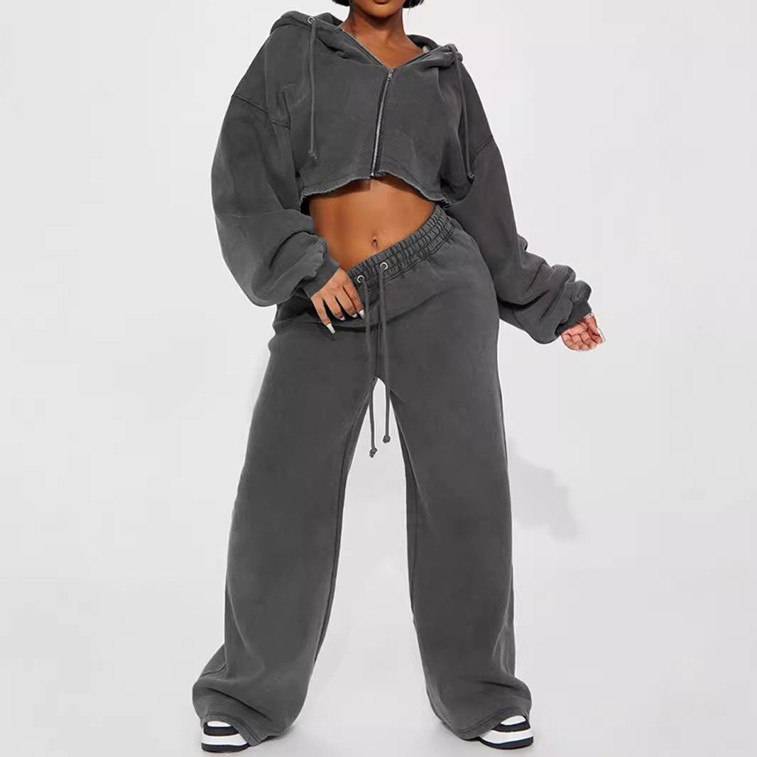 European  Sweater Wide Leg Trousers Suit - NawdeX