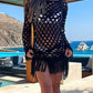 Fringe Cutout Long Sleeve Cover Up - NawdeX
