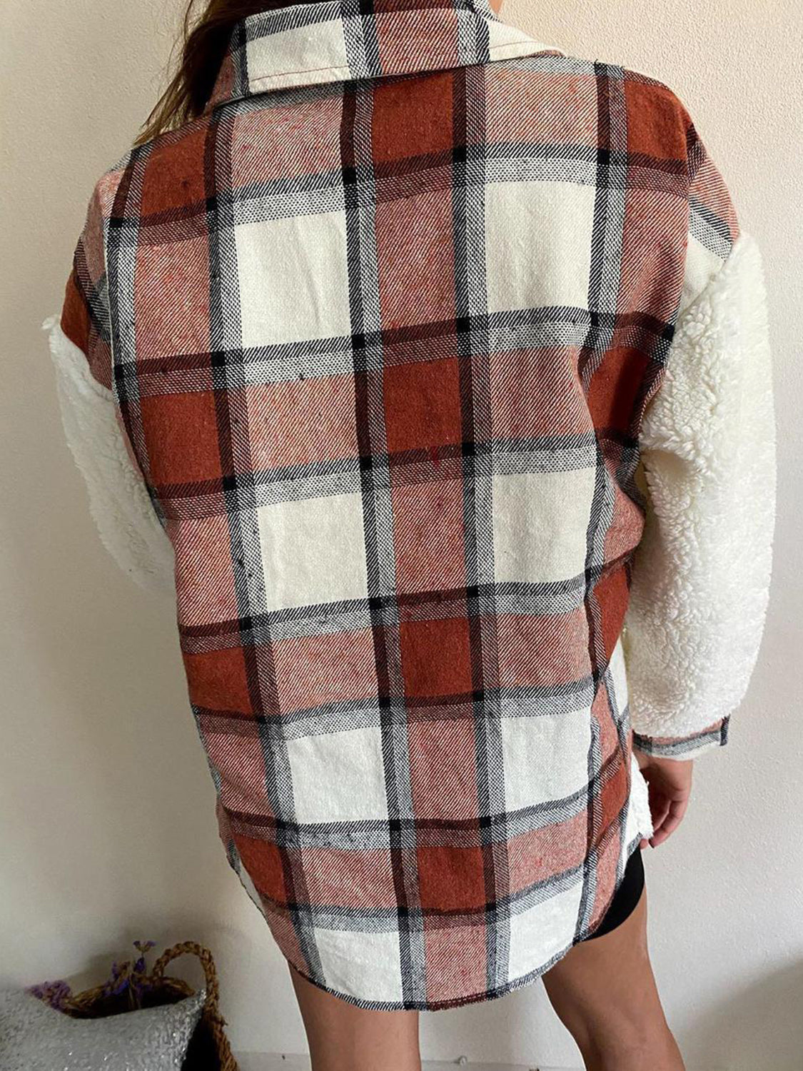 Fuzzy Button Up Long Sleeve Jacket - NawdeX