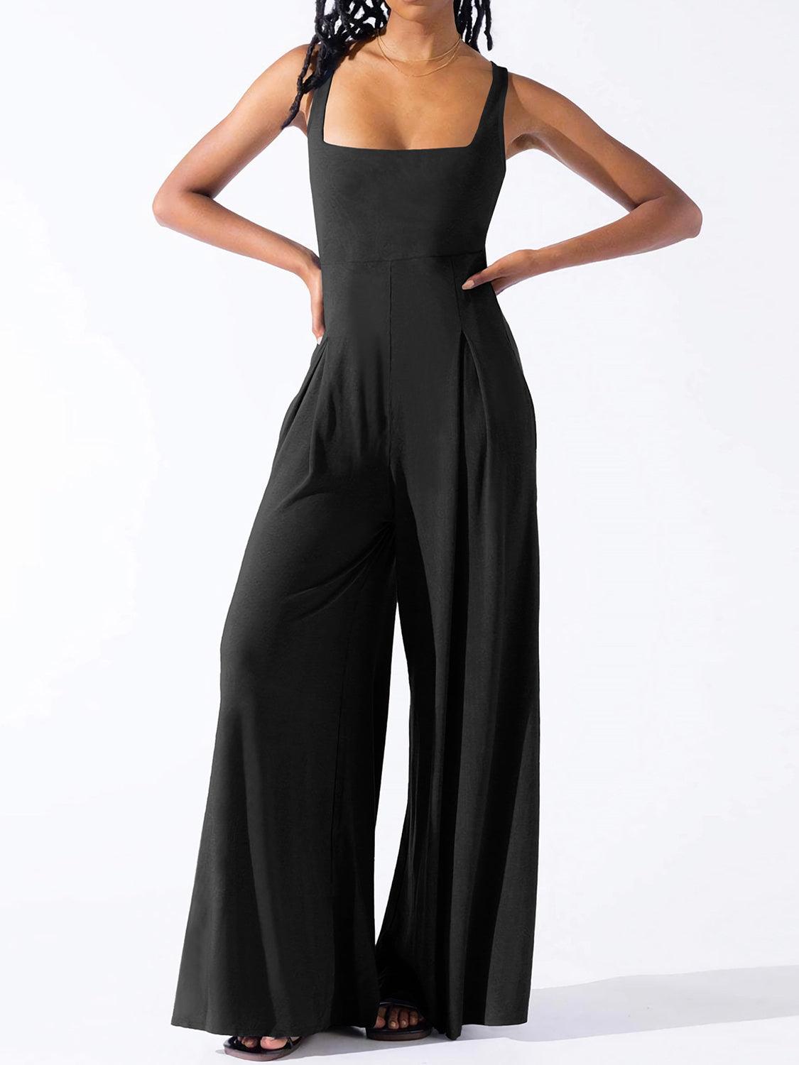 Square Neck Wide Strap Jumpsuit - NawdeX