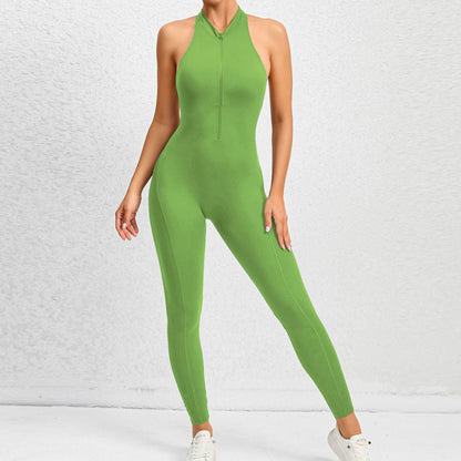 Zippered Yoga Fitness Jumpsuit Sleeveless Tummy Control Stretch Shapewear - NawdeX