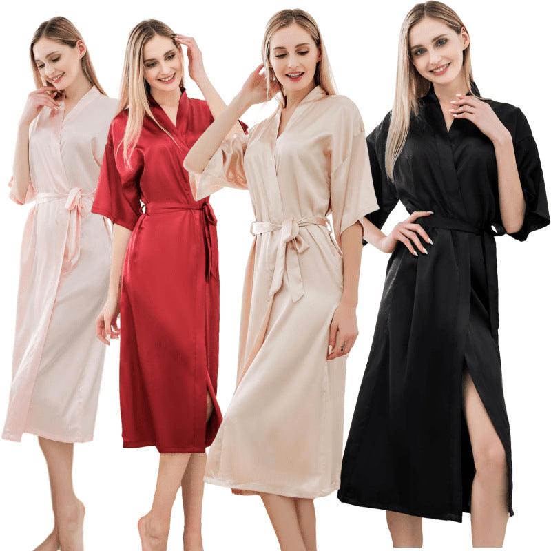 Satin Kimono Robes For Women Bride Long Robe Sleepwear - NawdeX