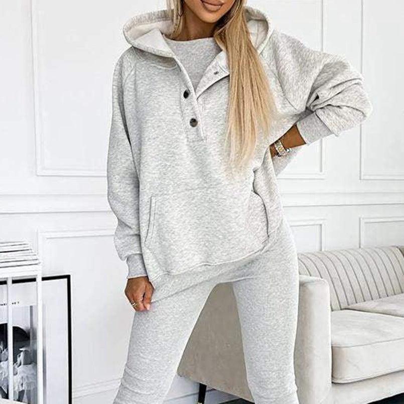 3pcs Women's Sports Loose Hooded  Sweatshirt ,Vest And Slim Trousers - NawdeX