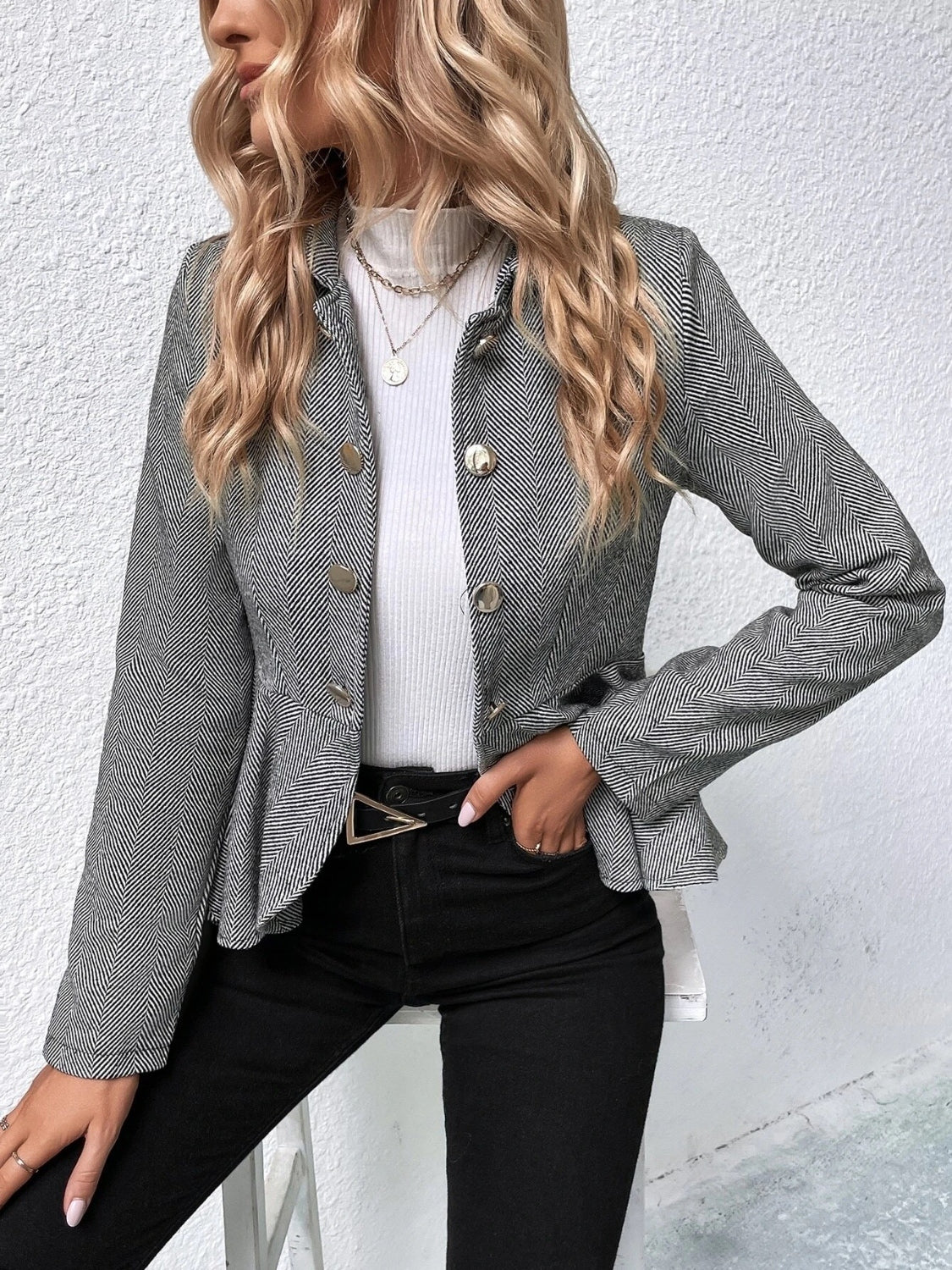 Ruffle Hem Collared Blazer - NawdeX