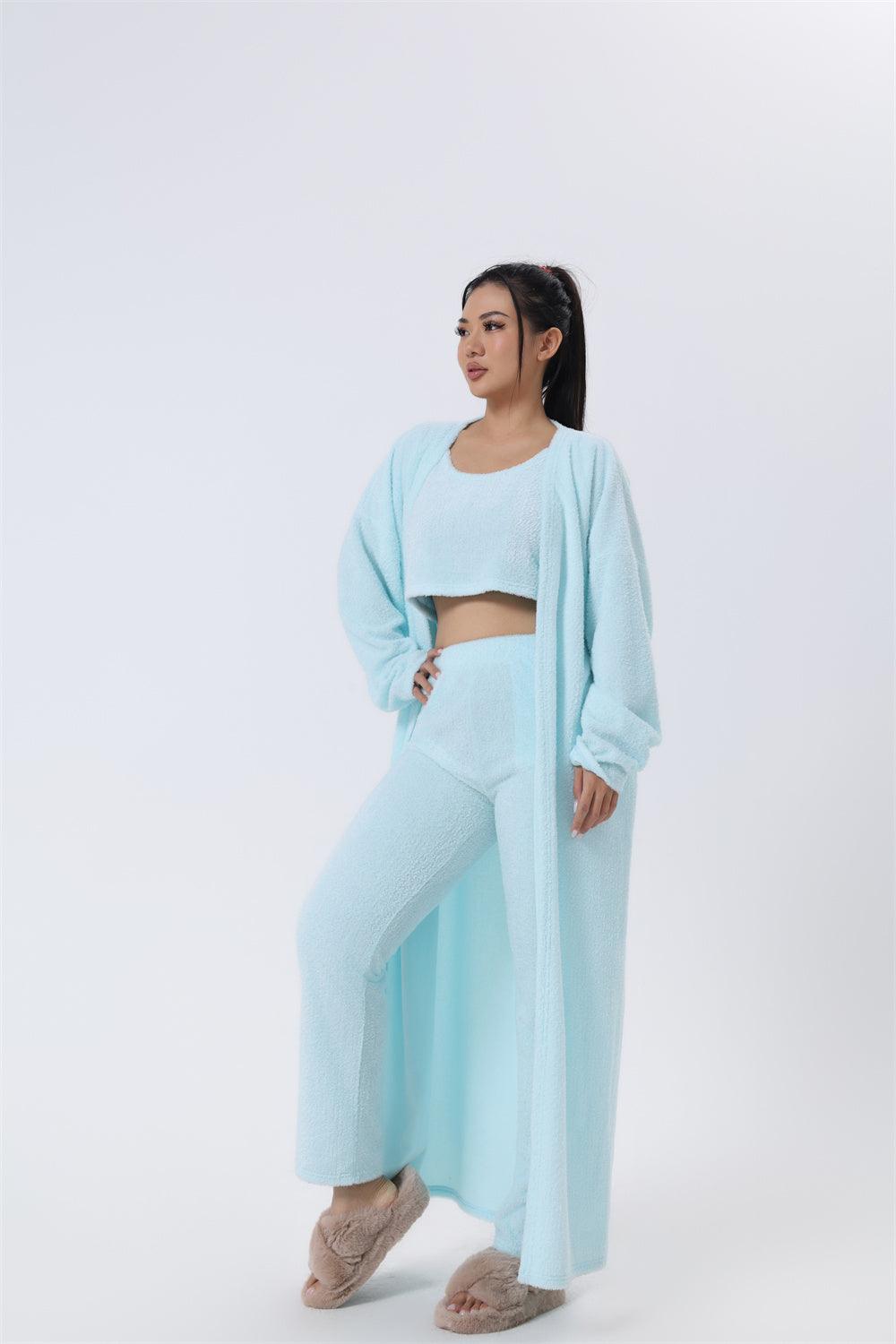 Cozy Pajama Set, 3 Piece Lounge Set, Cute Loungewear, Warm Suit Sets, Matching Set, Lounge Set, 3 Piece Pant Sets, Women Winter Dress - NawdeX
