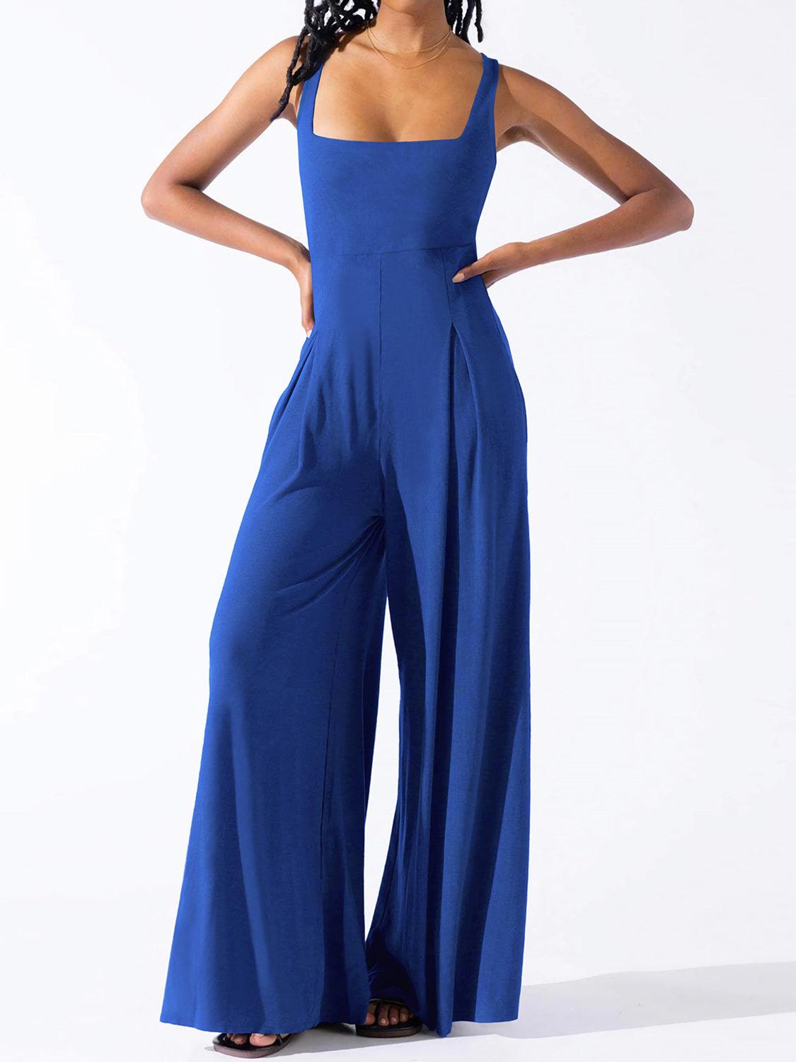 Square Neck Wide Strap Jumpsuit - NawdeX