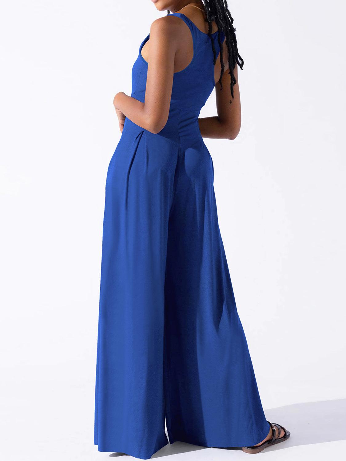 Square Neck Wide Strap Jumpsuit - NawdeX