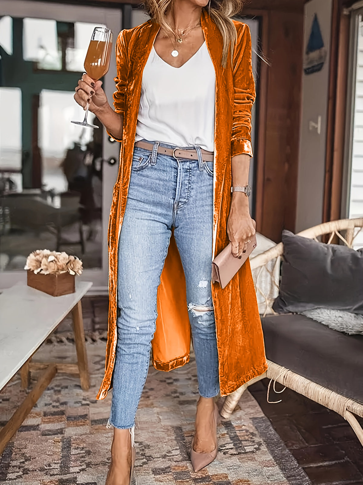 Open Front Long Sleeve Coat - NawdeX