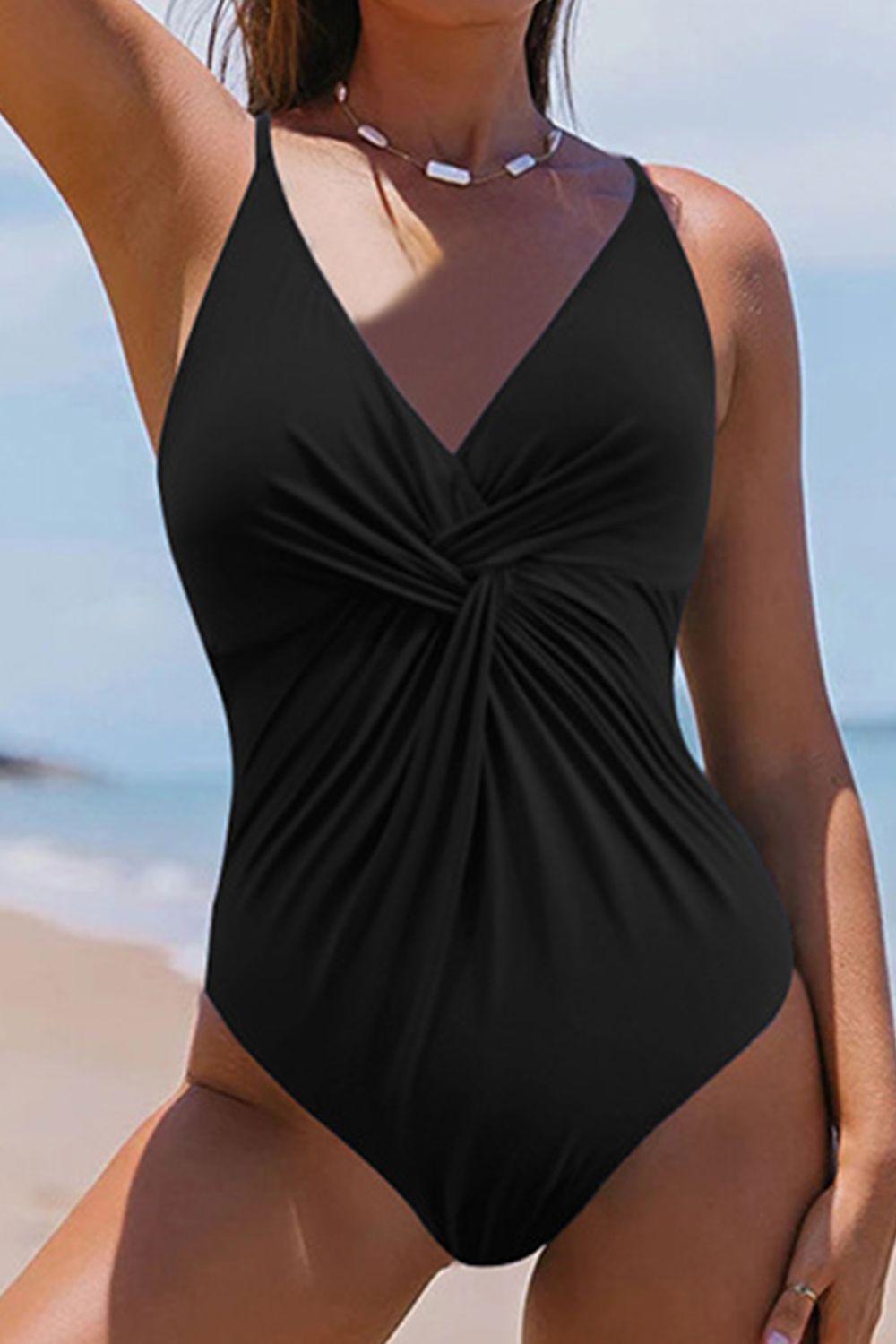 Twisted Crisscross V-Neck One-Piece Swimwear - NawdeX
