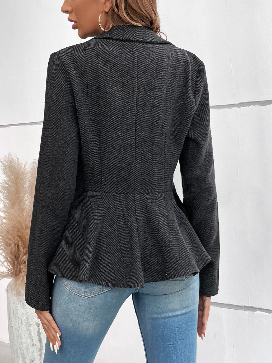 Ruffle Hem Collared Blazer - NawdeX