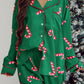 Candy Cane Collared Neck Long Sleeve Top and Shorts Lounge Set - NawdeX
