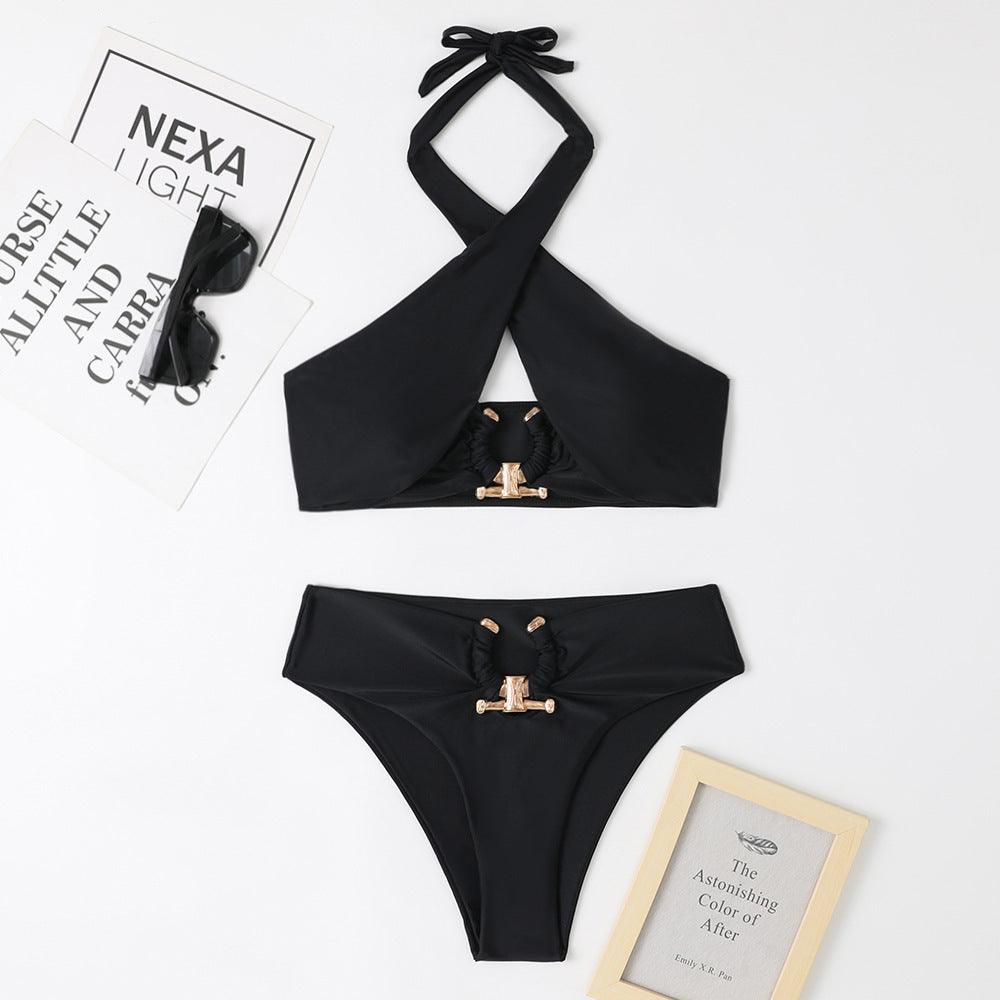 Split High Waist Cross-halterneck Swimsuit - NawdeX