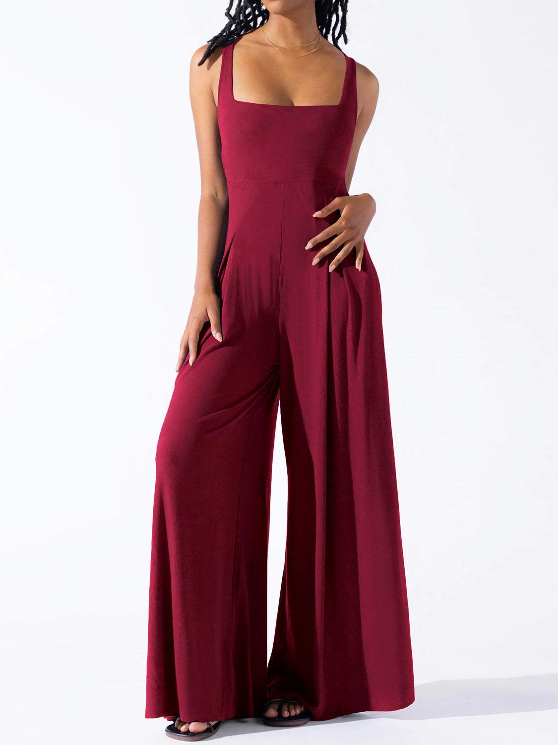 Square Neck Wide Strap Jumpsuit - NawdeX