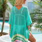 Slit Openwork V-Neck Half Sleeve Cover-Up - NawdeX
