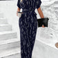 Tied Printed Mock Neck Wide Leg Jumpsuit - NawdeX