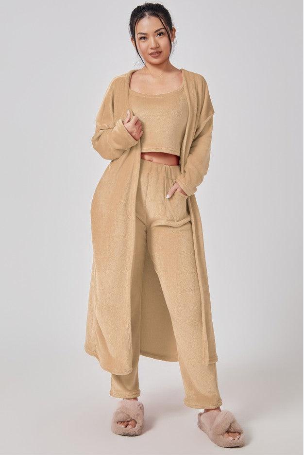 Cozy Pajama Set, 3 Piece Lounge Set, Cute Loungewear, Warm Suit Sets, Matching Set, Lounge Set, 3 Piece Pant Sets, Women Winter Dress - NawdeX