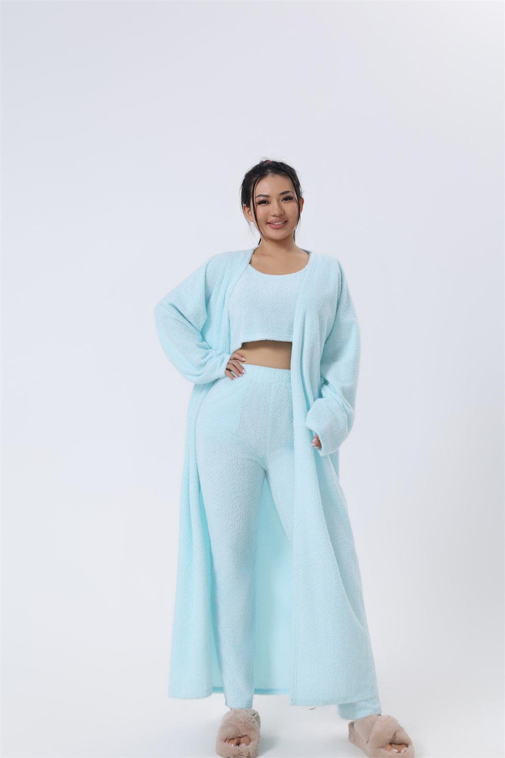 Cozy Pajama Set, 3 Piece Lounge Set, Cute Loungewear, Warm Suit Sets, Matching Set, Lounge Set, 3 Piece Pant Sets, Women Winter Dress - NawdeX
