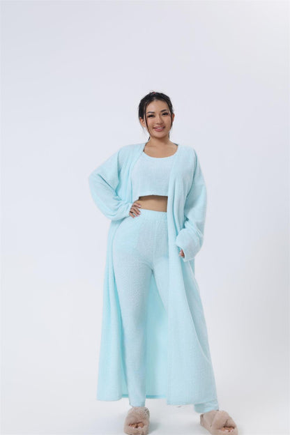 Cozy Pajama Set, 3 Piece Lounge Set, Cute Loungewear, Warm Suit Sets, Matching Set, Lounge Set, 3 Piece Pant Sets, Women Winter Dress - NawdeX