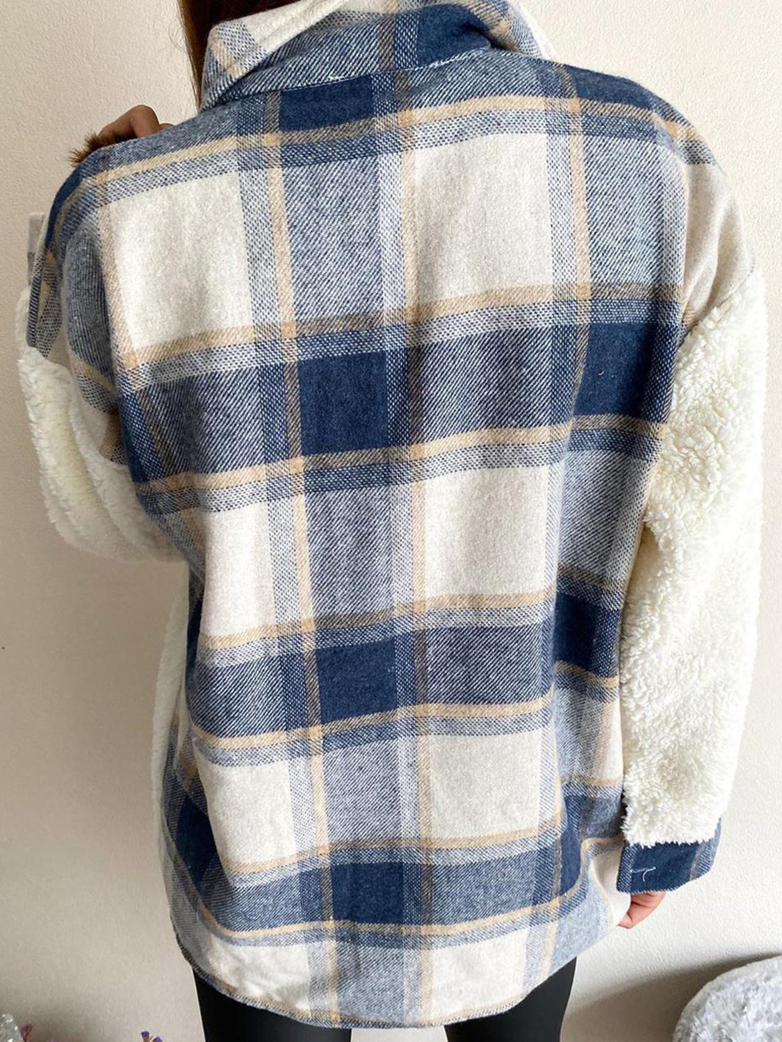 Fuzzy Button Up Long Sleeve Jacket - NawdeX