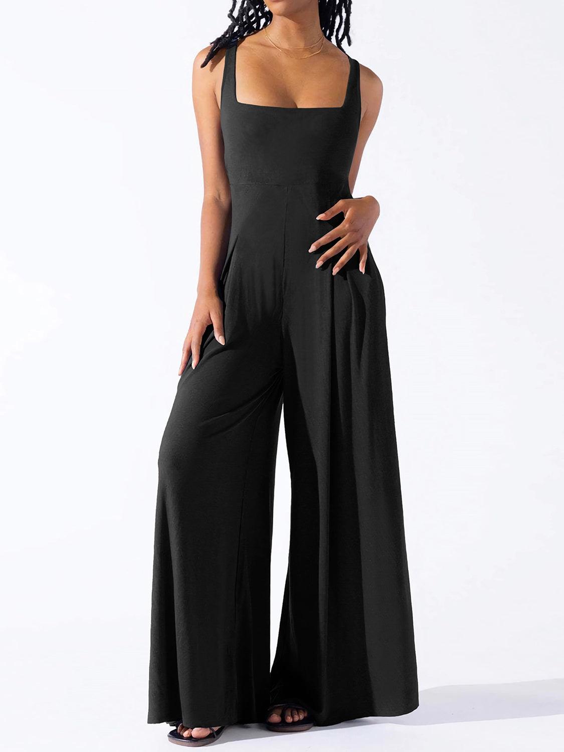 Square Neck Wide Strap Jumpsuit - NawdeX