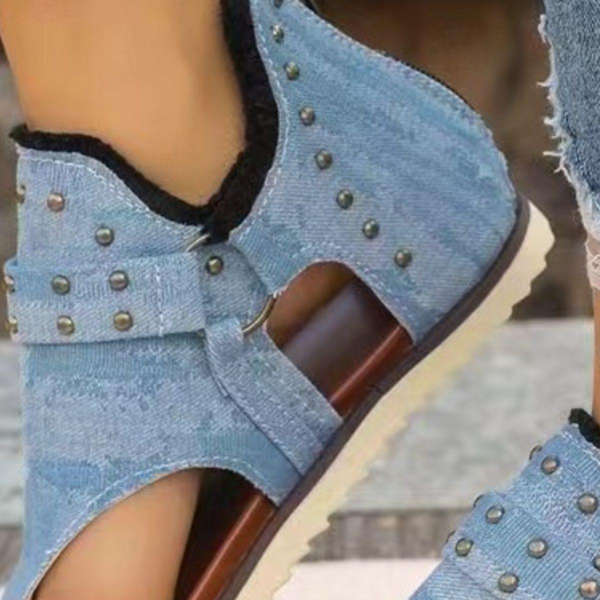 Studded Raw Hem Flat Sandals - NawdeX