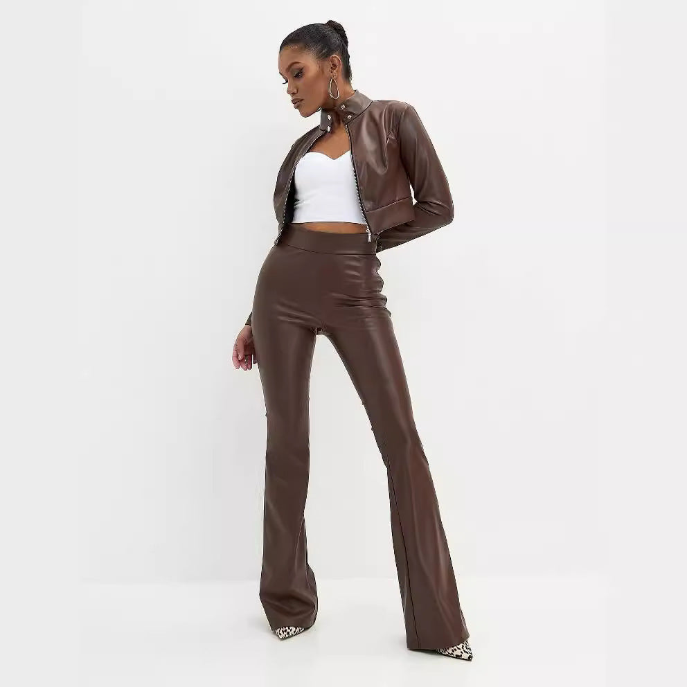 Black Glossy Flared Pants Women - NawdeX