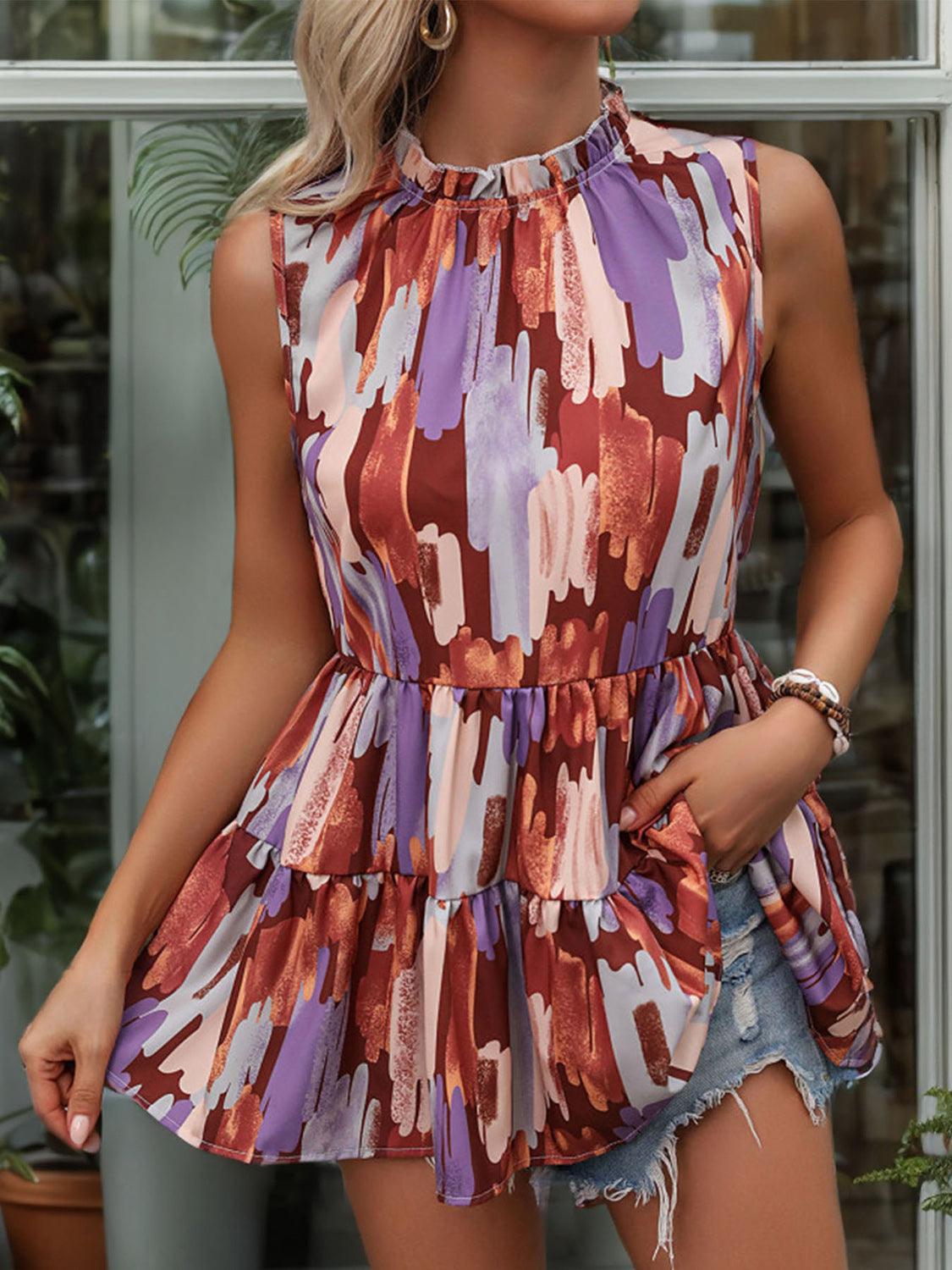 Peplum Mock Neck Sleeveless Blouse - NawdeX
