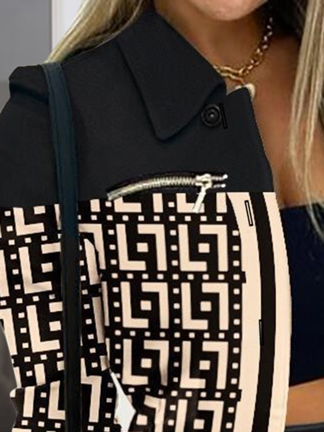 Printed Button Up Zip Detail Shacket - NawdeX