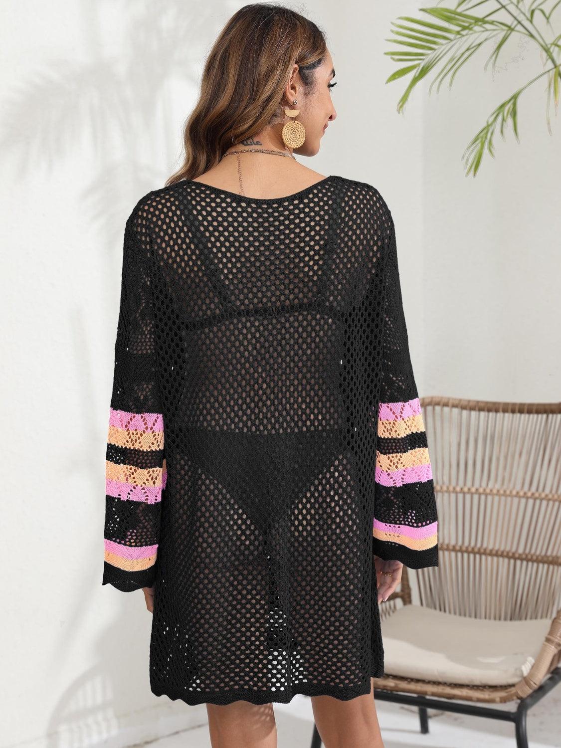 Openwork Contrast Long Sleeve Cover-Up - NawdeX
