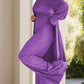 Full Size Slit Round Neck Long Sleeve Top and Pants Set - NawdeX