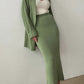 Pocketed Long Sleeve Cardigan and Skirt Sweater Set - NawdeX