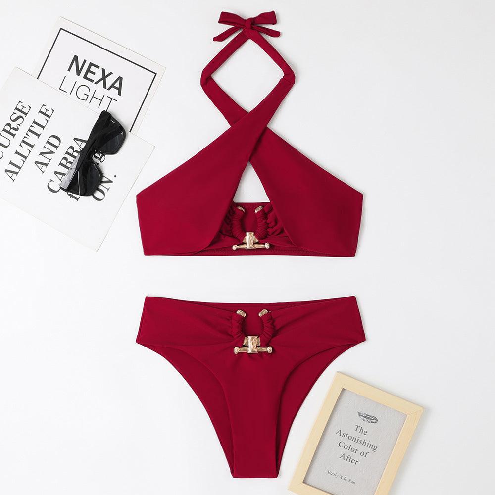 Split High Waist Cross-halterneck Swimsuit - NawdeX