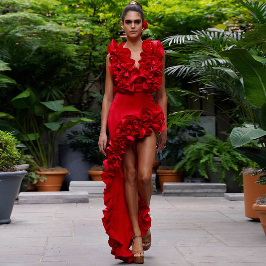 Red Deep V Sexy Swimsuit - NawdeX