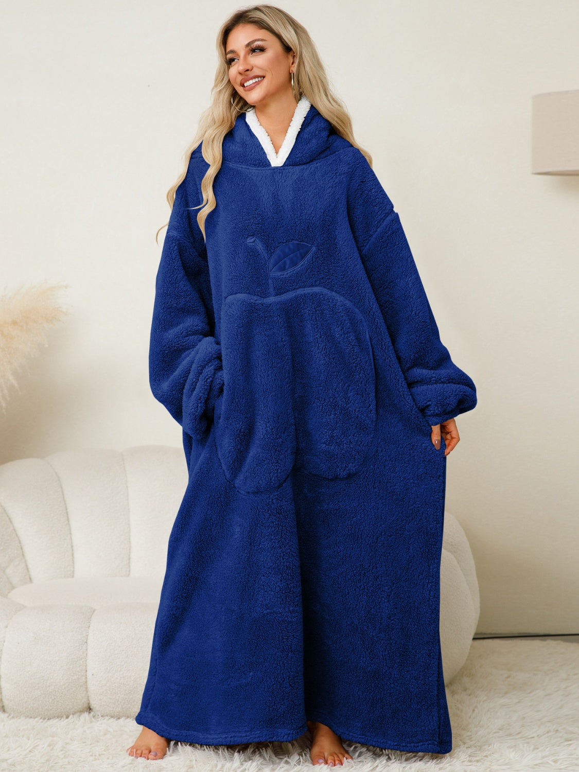 Pocketed Contrast Long Sleeve Hooded Lounge Dress - NawdeX